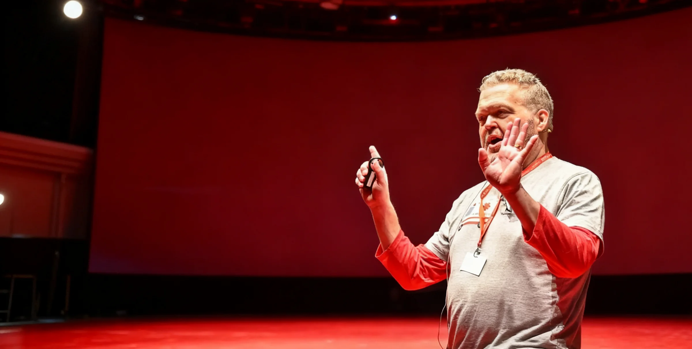 Bob Schultz presenting on stage at the London Screenwriters' Festival
